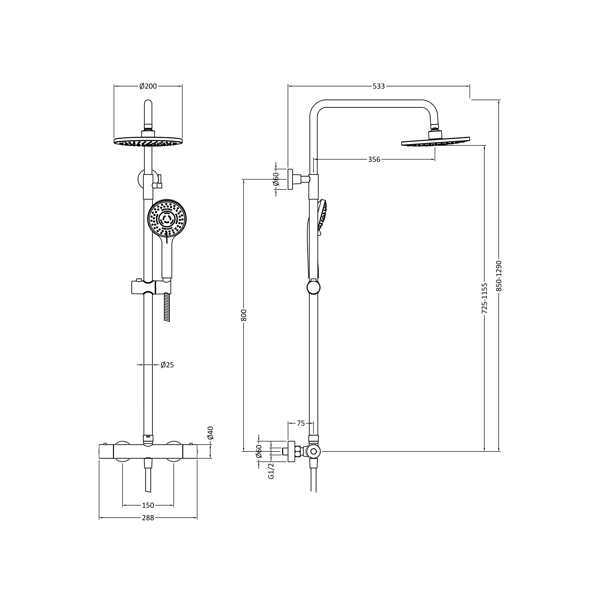 Nuie Round Thermostatic Bar Valve Shower Kit Brushed Brass - JTY875