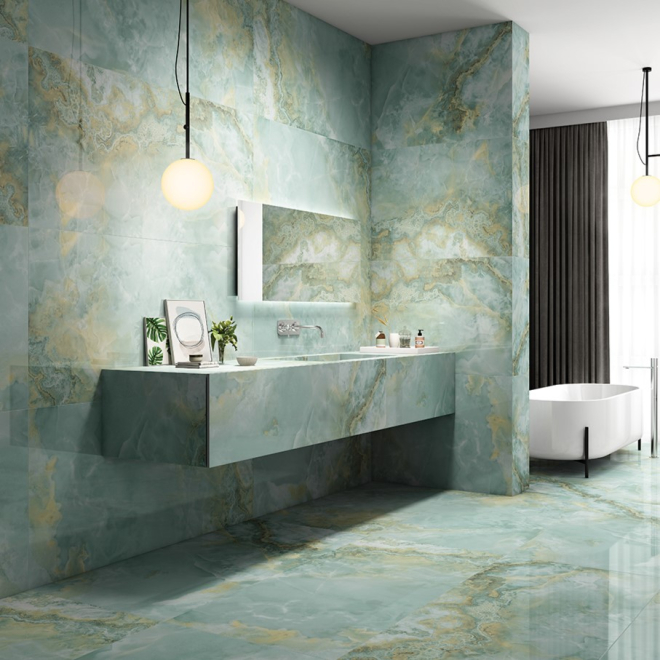 Onyx Stone Verde Green Polished 600 x 1200 Porcelain Tiles - 1.44m2