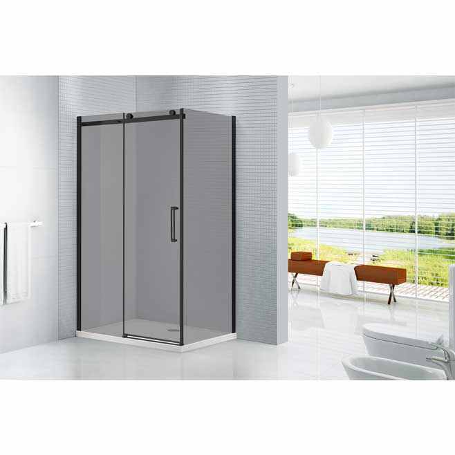 Pure Black Semi Frameless Sliding Shower Door 1200mm Black Smoked Glass