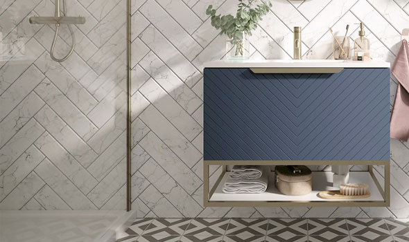 Lifestyle Image of a Dark Blue Wall Hung Vanity Unit