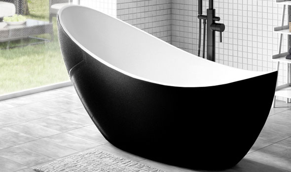 Matt Black Freestanding Bath in a White Tiled Bathroom