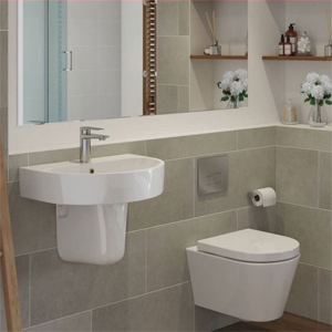 Complete free hanging sink basin and toilet bowl by Anatra.