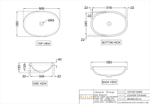 Artize Designer Rectangular White 600mm Thin Rim Counter Top Basin  