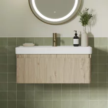 Ancona 605mm Fluted Textured Oak 1 Drawer Wall Hung Vanity Unit with Basin