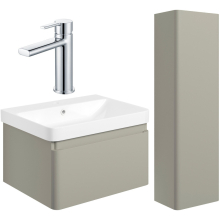 Aylesbury Matt Latte 600mm Vanity Unit & Tall Unit Pack with Chrome Finishes