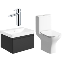 Aylesbury 600mm Matt Black Vanity Unit and Toilet Bathroom Suite with Chrome Finishes