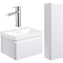 Aylesbury Matt White 600mm Vanity Unit & Tall Unit Pack with Chrome Finishes