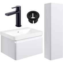 Aylesbury Matt White 600mm Vanity Unit & Tall Unit Pack with Black Finishes