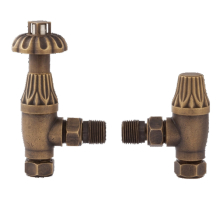 Bayswater Angled Thermostatic Radiator Valve with Lockshield Fluted - Antique Brass