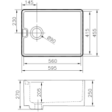 Nuie Butler Fireclay Sink with Central Waste, Overflow and Tap Hole 595 x 450 x 220mm