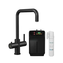Caliente Ellsi 3 in 1 Matt Black Square Spout Boiling Water Kitchen Tap Inc Filter & Boiler