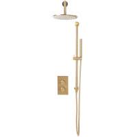 Scudo Core Brushed Brass Round Handle, Head & Handset Riser Built-in Shower Kit