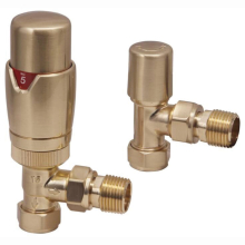 Scudo Brushed Brass Angled Thermostatic Radiator Valves Twin Pack