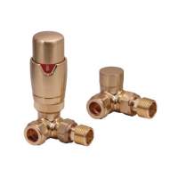 Scudo Brushed Brass Corner Thermostatic Radiator Valves Twin Pack