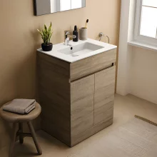 Ideal Standard Eurovit+ 600mm Natural Oak Freestanding 2 Door Unit & Basin