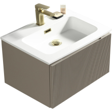 Flauto Soft Coffee Fluted 600mm Wall Hung Vanity Unit & Matte Basin