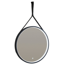 Granton 600 Round Matt Black Bluetooth Bathroom Mirror With Leather Strap - Highlife Bathrooms