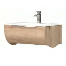 Icarus Round LED 600mm Natural Oak Wall Hung Vanity Unit & Basin