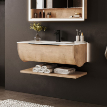 Icarus Round LED 900mm Natural Oak Wall Hung Vanity Unit & Basin