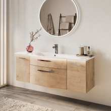 Icarus Curve LED 1300 Natural Oak Wall Hung Vanity Unit And Basin