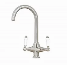 Imperial Traditional Brushed Nickel Kitchen Sink Mixer Tap - Twin Lever