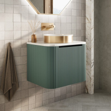 Scudo Linea Curve Oak 600mm Wall Hung Basin Vanity Unit