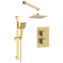 Square Concealed Valve Head & Arm Shower Pack - Brushed Brass