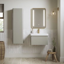 Aylesbury Matt White 600mm Vanity Unit & Tall Unit Pack with Brass Finishes