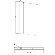 Synergy Ralus 6 Square 800 x 1400mm Brass Bath Shower Screen with Towel Rail