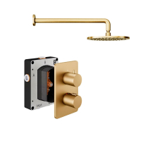 Abacus Shower Pack 1 Round Fixed Shower Arm And Head - Brushed Brass