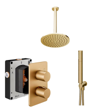 Abacus Shower Pack 4 Round Fixed Shower Head With Handset And Holder - Brushed Brass