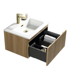 Flauto Country Oak Fluted 600mm Wall Hung Vanity Unit & Matte Basin
