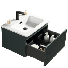 Flauto Midnight Shadow Fluted 600mm Wall Hung Vanity Unit & Matte Basin