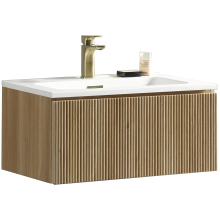 Flauto Country Oak Fluted 800mm Wall Hung Vanity Unit & Matte Basin