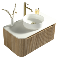 Flauto Curve Country Oak Fluted 870mm Wall Hung Vanity Basin Unit