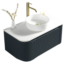 Flauto Curve Midnight Shadow Fluted 870mm Wall Hung Vanity Basin Unit