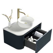 Flauto Curve Smoked Sage Fluted 870mm Wall Hung Vanity Basin Unit
