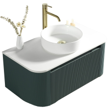 Flauto Curve Smoked Sage Fluted 870mm Wall Hung Vanity Basin Unit