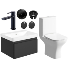 Aylesbury 600mm Matt Black Vanity Unit and Toilet Bathroom Suite with Black Finishes