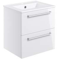 Vouille 510mm White Gloss Wall Hung 2 Drawer Vanity Unit