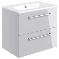 Vouille 610mm Grey Gloss Wall Hung 2 Drawer Vanity Unit