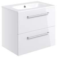 Vouille 610mm White Gloss Wall Hung 2 Drawer Vanity Unit