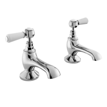 Bayswater Lever Hex Bath Pillar Taps - White/Chrome