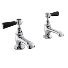Bayswater Lever Hex Basin Pillar Taps - Black/Chrome