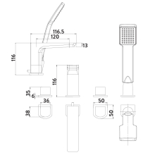 Scudo Muro 3 Hole Bath Mixer Tap