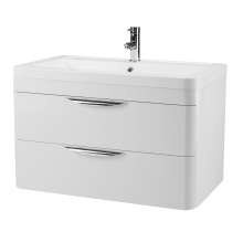 Nuie Parade 800mm White Wall Mounted Two Drawer Vanity Unit with Ceramic Basin