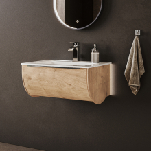 Icarus Round LED 600mm Natural Oak Wall Hung Vanity Unit & Basin