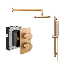 Abacus Iso Pro Shower Pack 2 Fixed Shower Head With Riser And Handset - Brushed Brass
