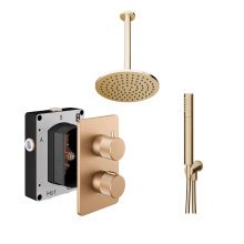 Abacus Iso Pro Shower Pack 4 Fixed Shower Head With Handset And Holder - Brushed Brass