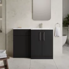 Nuie Arno Soft Black Right Hand Floor Standing Unit and Stone Basin